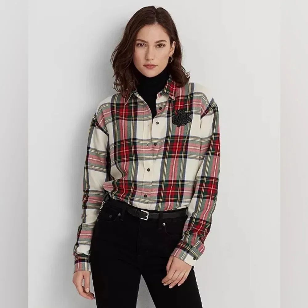 Lauren Ralph Lauren Women's Bullion Checked Plaid Twill Shirt size large